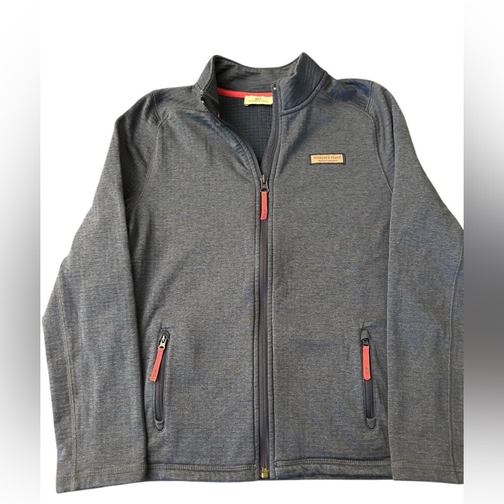 VINEYARD VINES Girls Full Zip‎ Grid Fleece Sz Large (14) Navy w Pink Accents